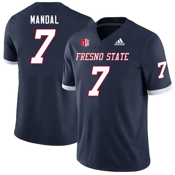 Men #7 Jayden Mandal Fresno State Bulldogs College Football Jerseys Stitched Sale-Navy